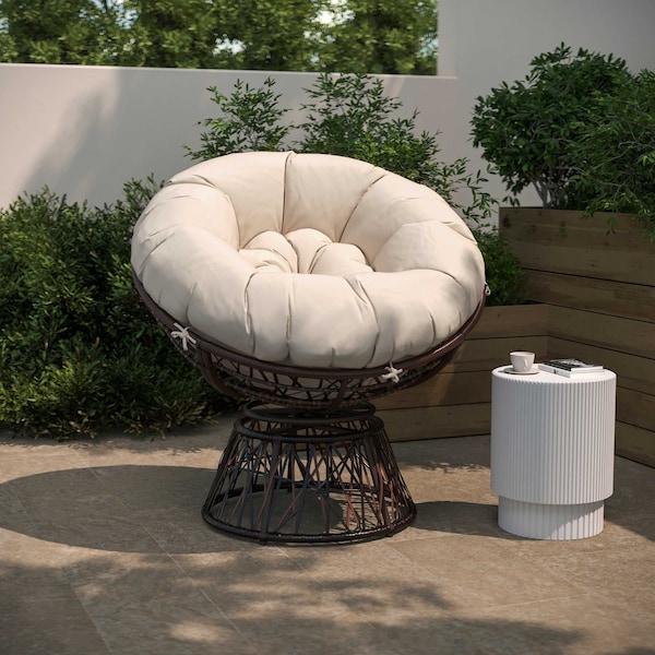 Flash Furniture Bowie Comfort Series Brown Swivel Patio Chair with Beige Cushion JE-5101W-BG-GG - main